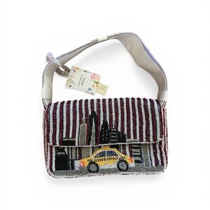 Beaded Cityscape Shoulder Bag with Yellow Taxi